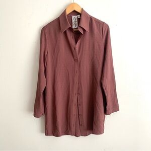 Sadie & Sage Long Button Up Mauve Long Sleeve Collar Tunic